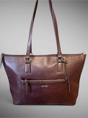 Nine West Mahogany Brown Faux Leather Work Tote Laptop Bag